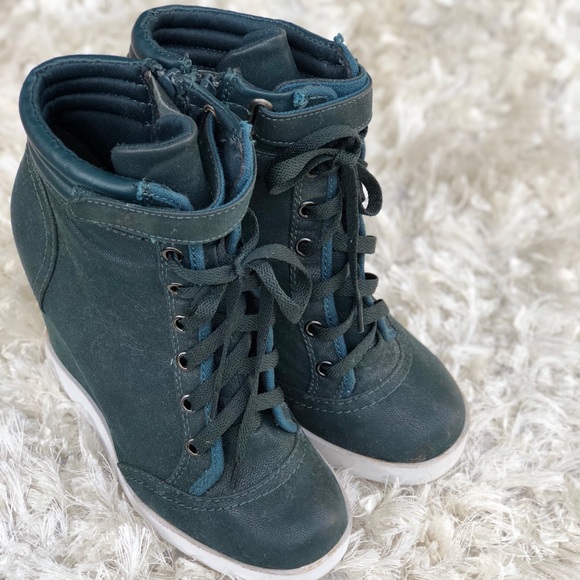 green wedge sneakers